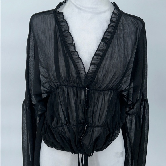 SNDYS Black Sheer Blouse Women’s Bali Top in Black Long Sleeve size 2 - Picture 6 of 12